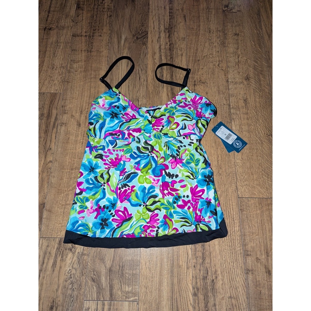 Caribbean Joe Women's Standard Tiered Ruffle Tankini Swimsuit Top Size 10